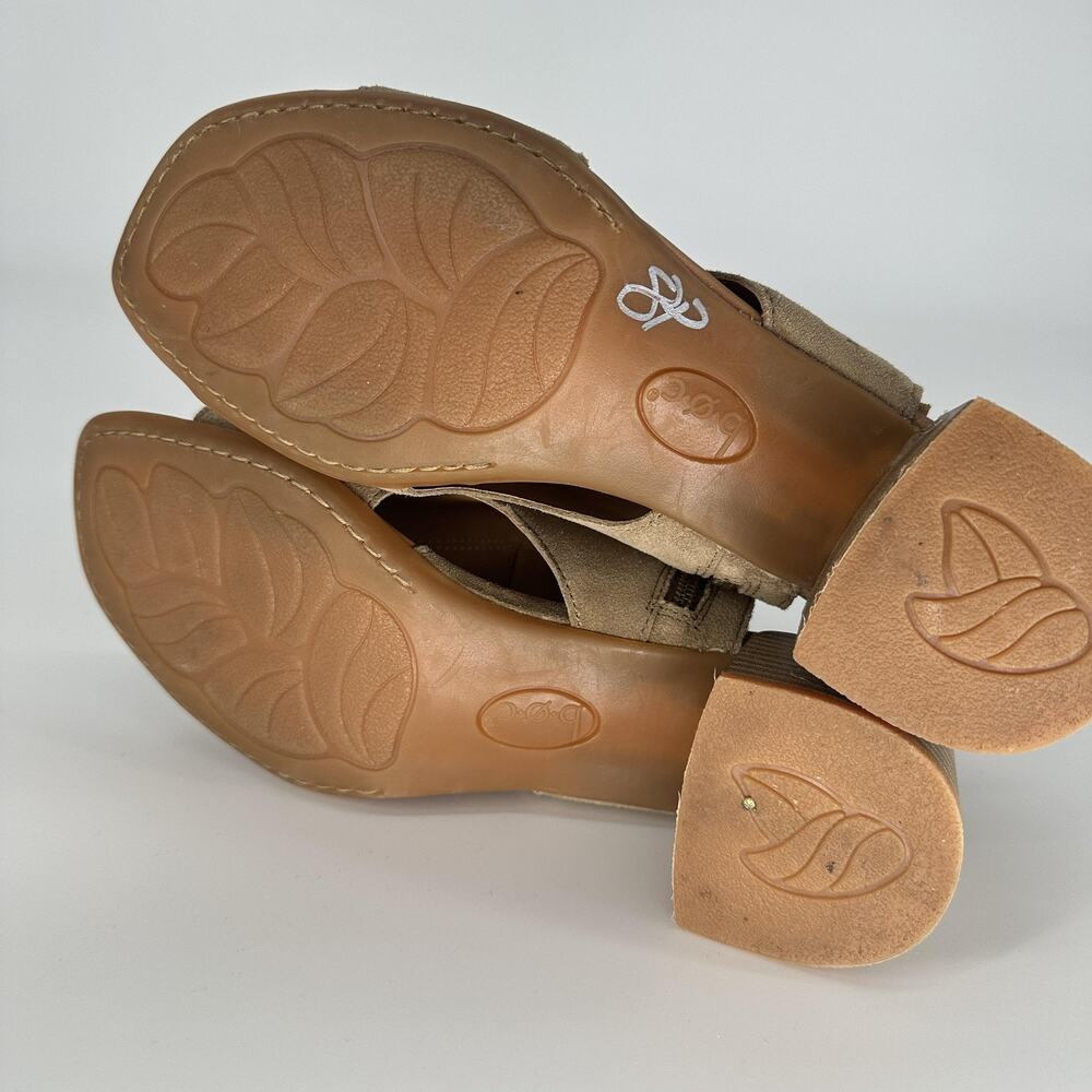 boc Shoes Womens Size 8M Taupe Suede Leather Peep Toe Block Heel Sandals Zip - Picture 10 of 11